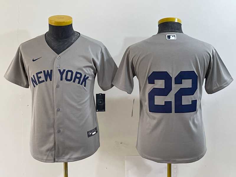 Youth New York Yankees #22 Juan Soto Gray Field of Dreams Cool Base Jersey->mlb youth jerseys->MLB Jersey